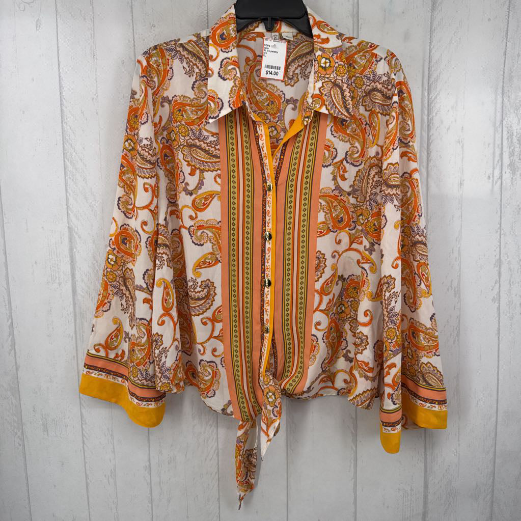 XL l/s paisley button knotted shirt