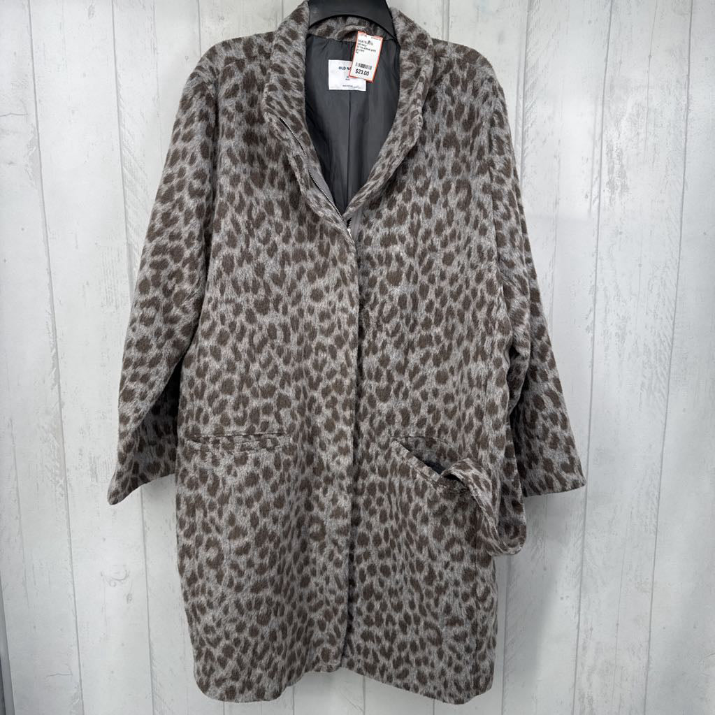 2x l/s animal print zip coat