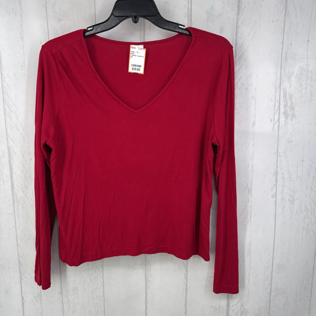 L rib-knit v-neck l/s top