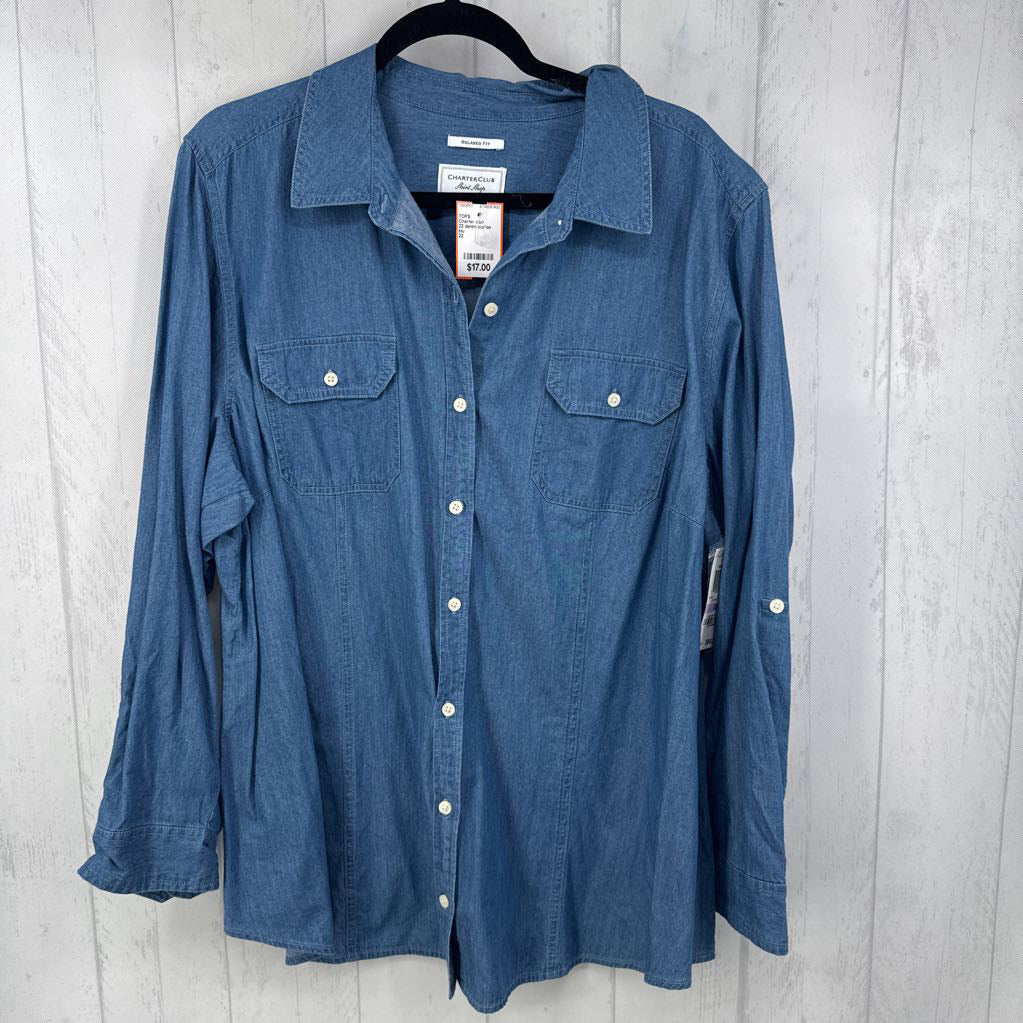 22 denim button down l/s top
