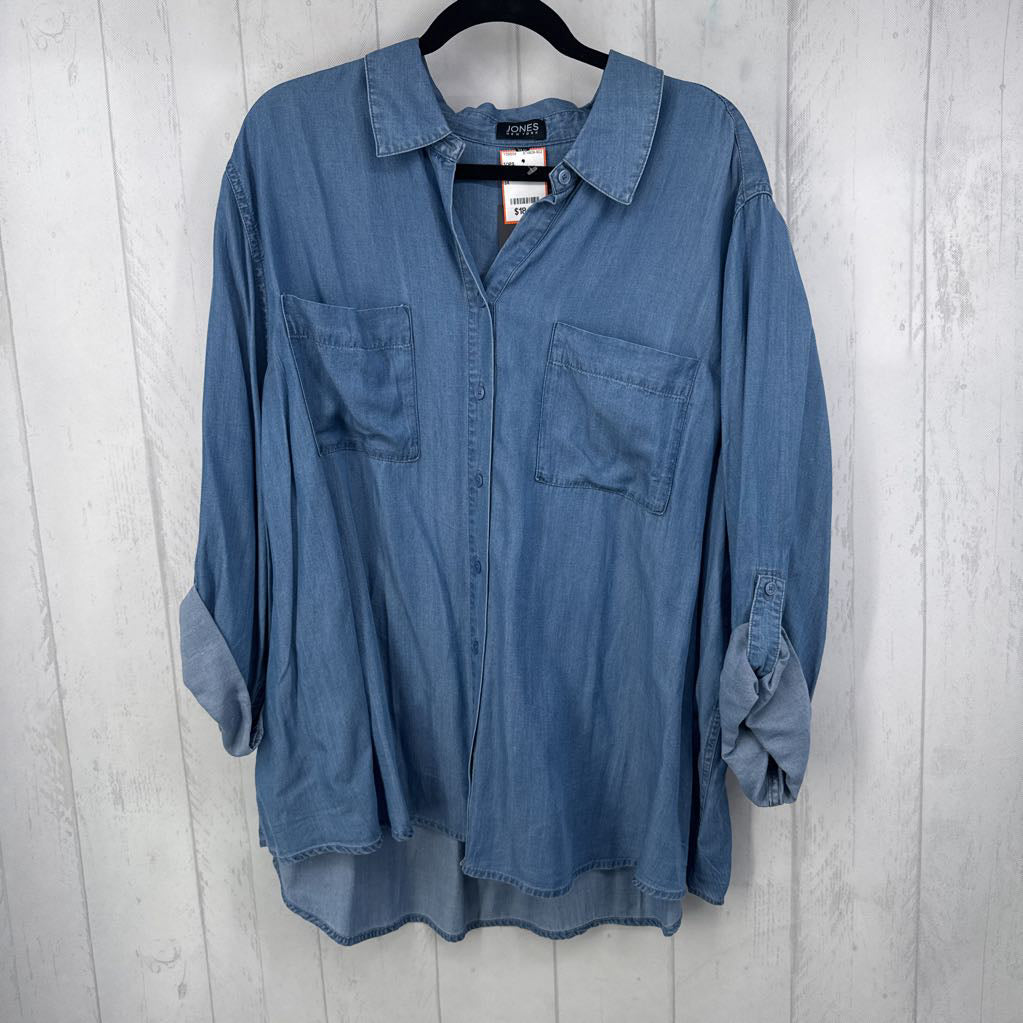 R89 3X denim button down l/s top