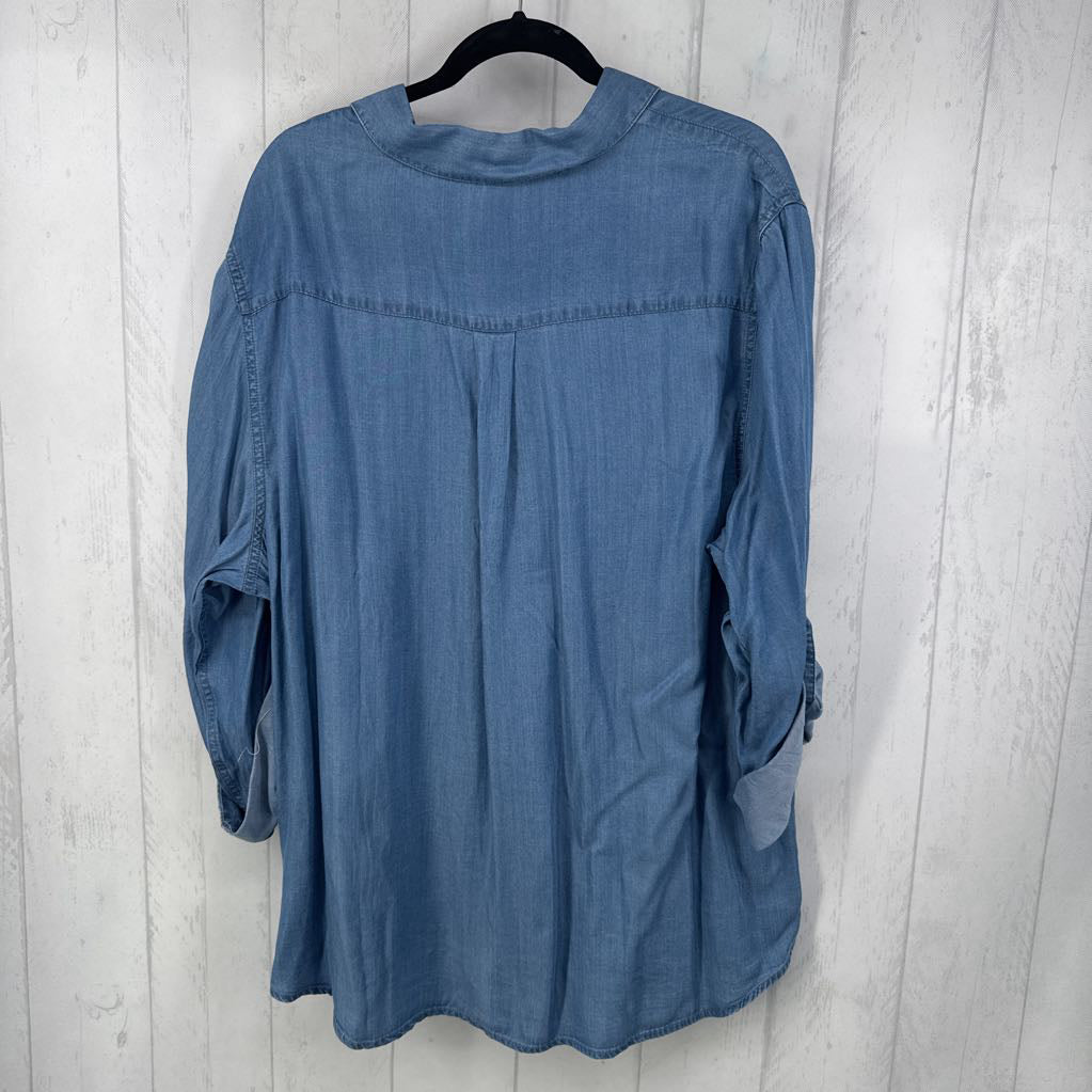 R89 3X denim button down l/s top