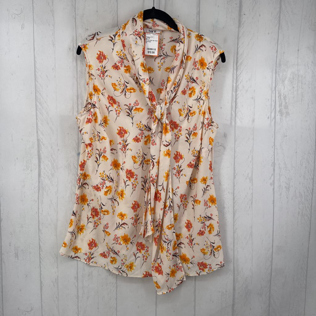 1X flo print tie front slvls top