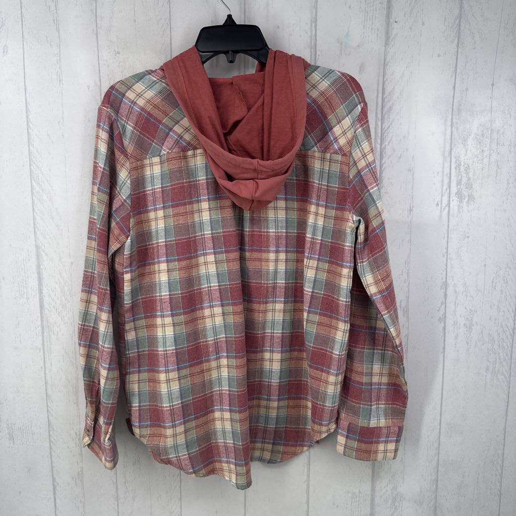S plaid button down l/s w/ hood