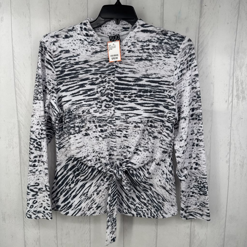 M animal print notch neck l/s top