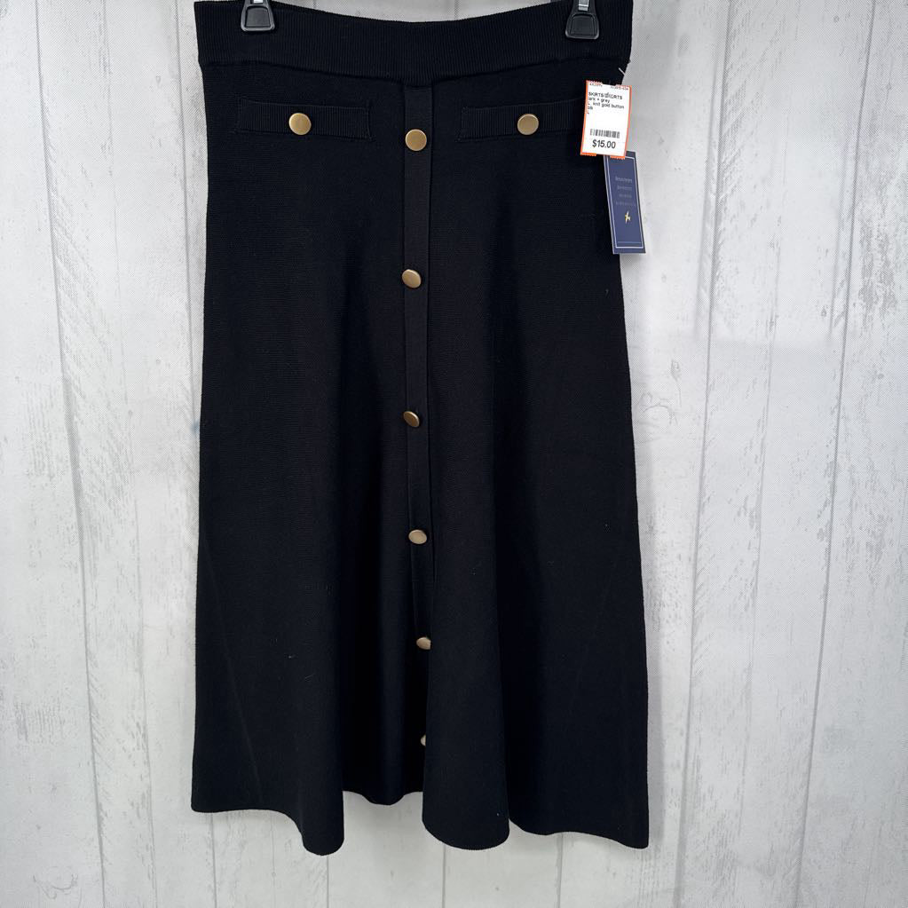 L knit gold button detail skirt