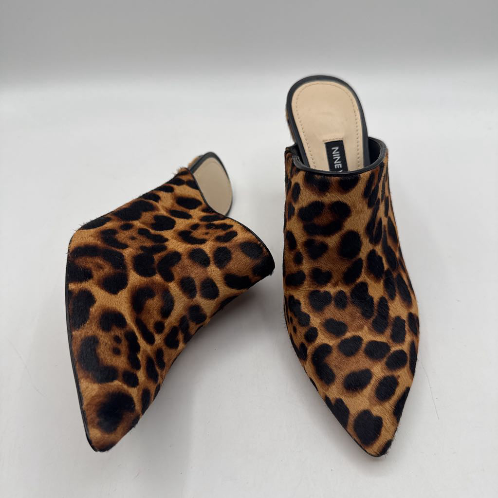 5.5 animal print high heel mules
