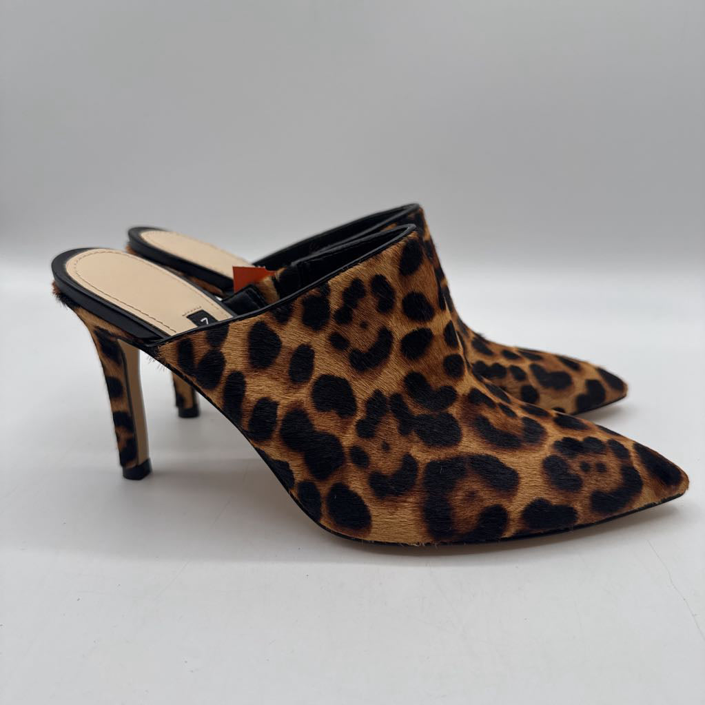 5.5 animal print high heel mules