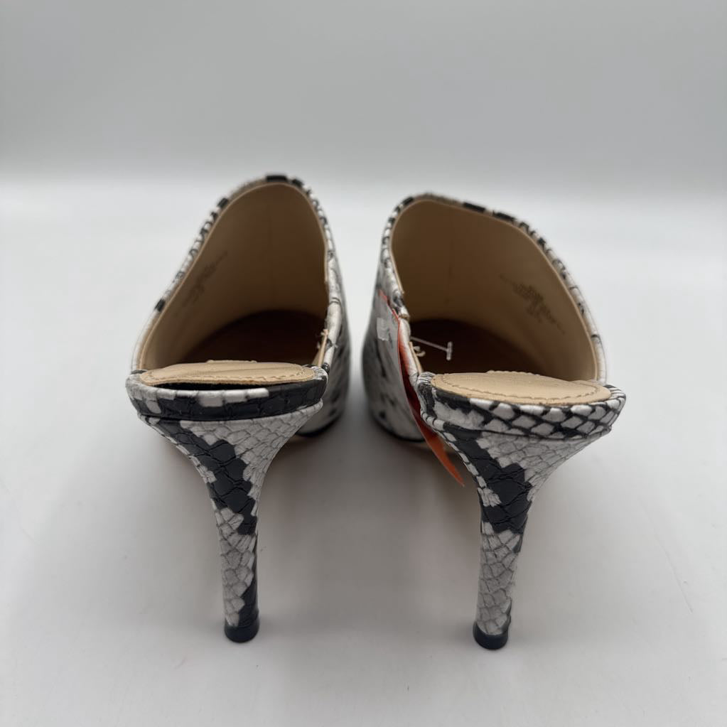 5.5 snakeskin print high heel mules