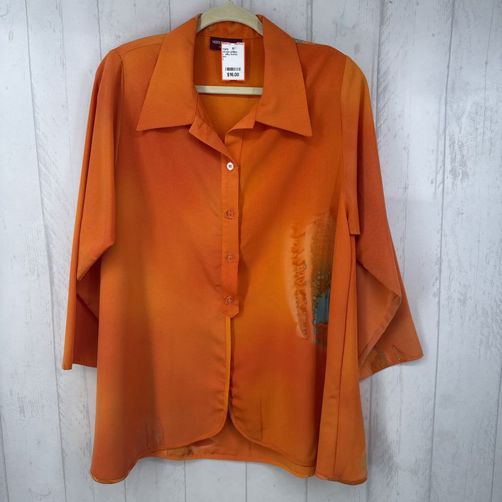 L silky button down l/s top