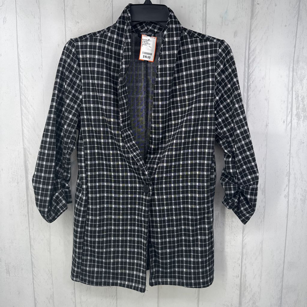 S checkered ruched slv blazer