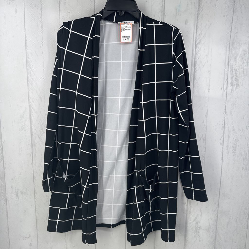 S checkered open front l/s cardi