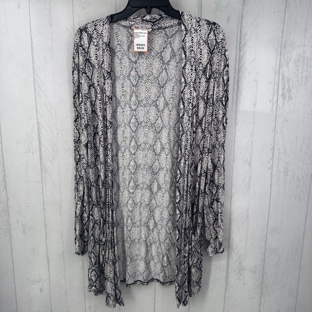 S snakeskin print open front l/s cardi