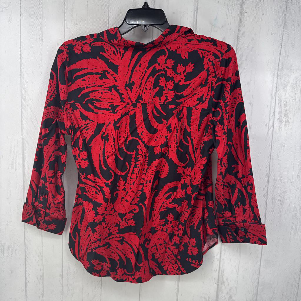 L paisley print button down 3/4 slv top