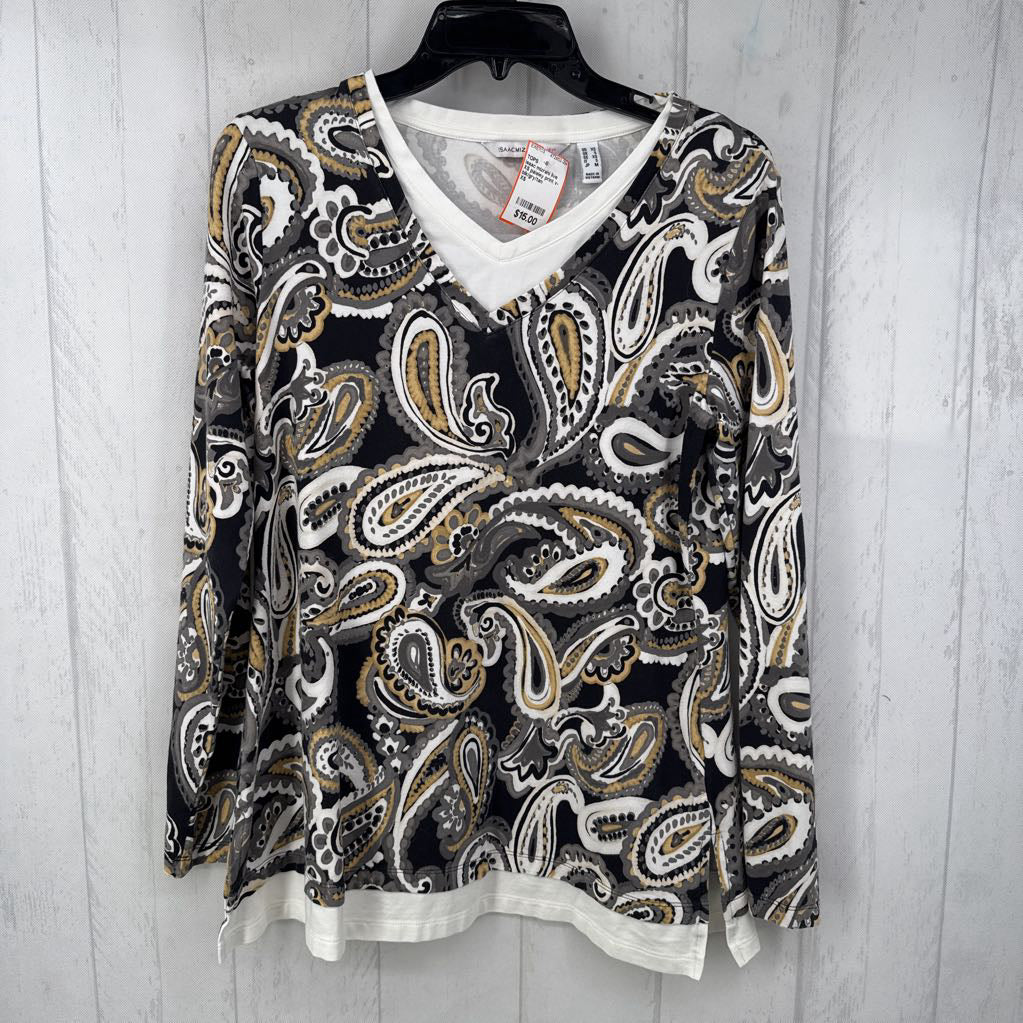 XS paisley print v-neck l/s tee