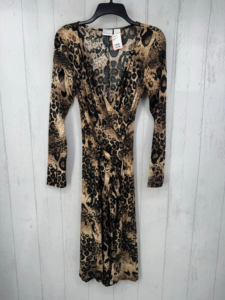M animal print crossover l/s dress
