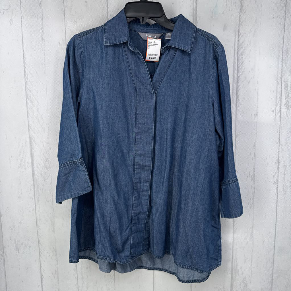 XS chambray button down 3/4 slv top