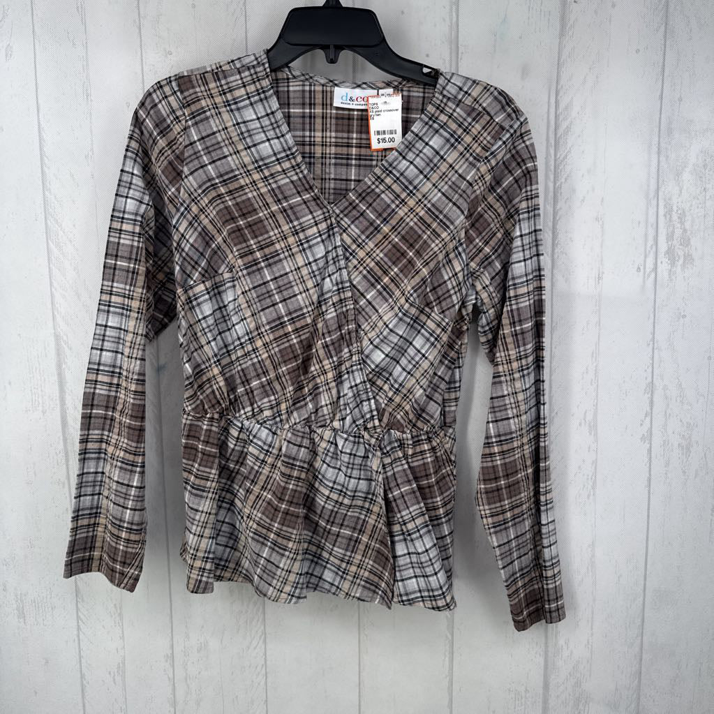 XS plaid crossover l/s peplum top