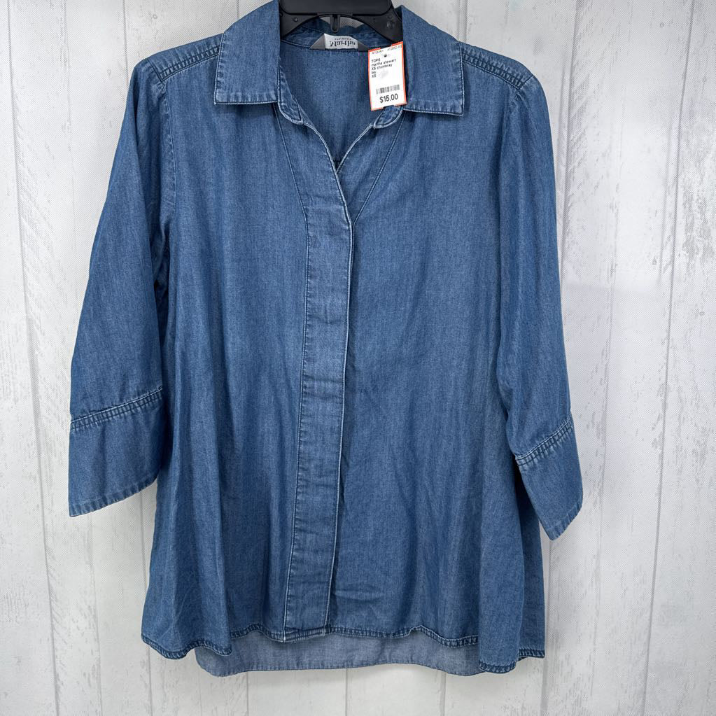 XS chambray button down 3/4 slv top