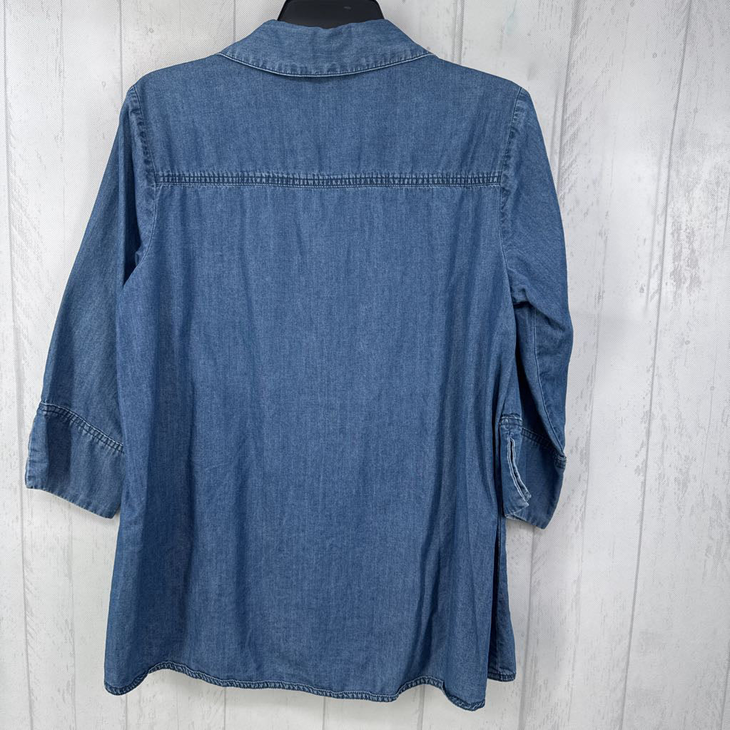 XS chambray button down 3/4 slv top