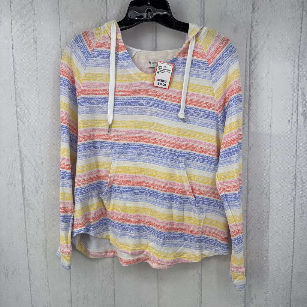 XS striped v-neck l/s pullover w/ hood