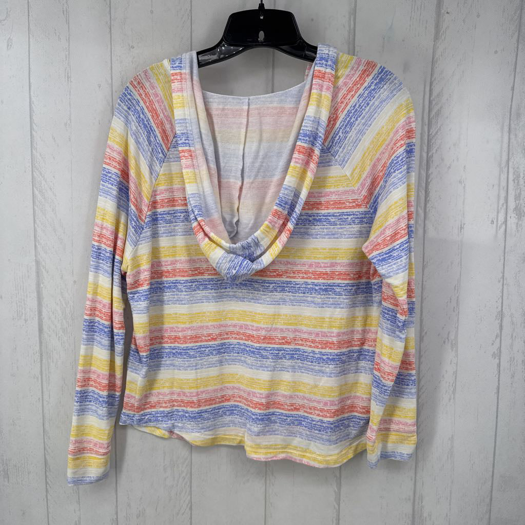 XS striped v-neck l/s pullover w/ hood