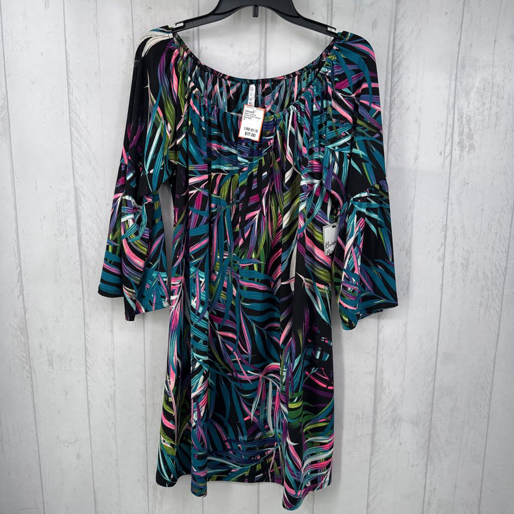 S leaf print flutter slv dress