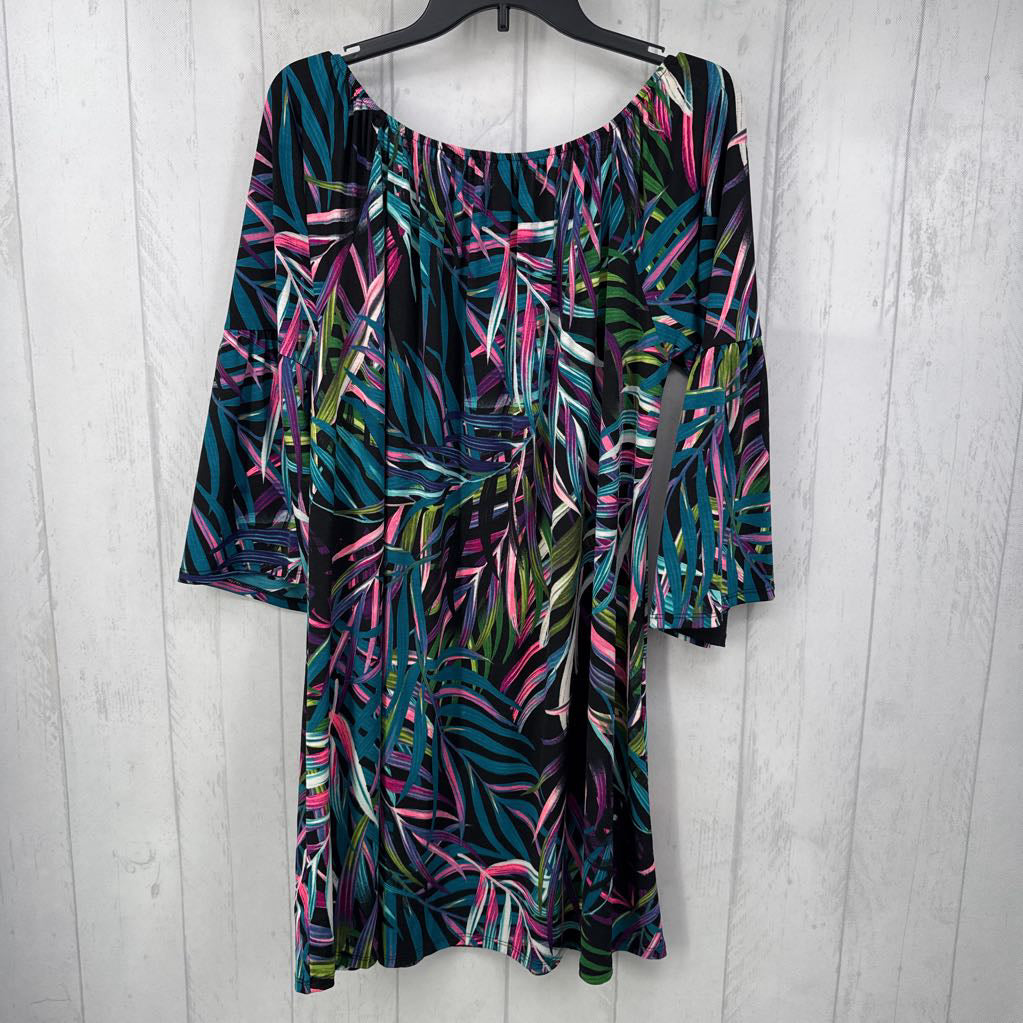 S leaf print flutter slv dress