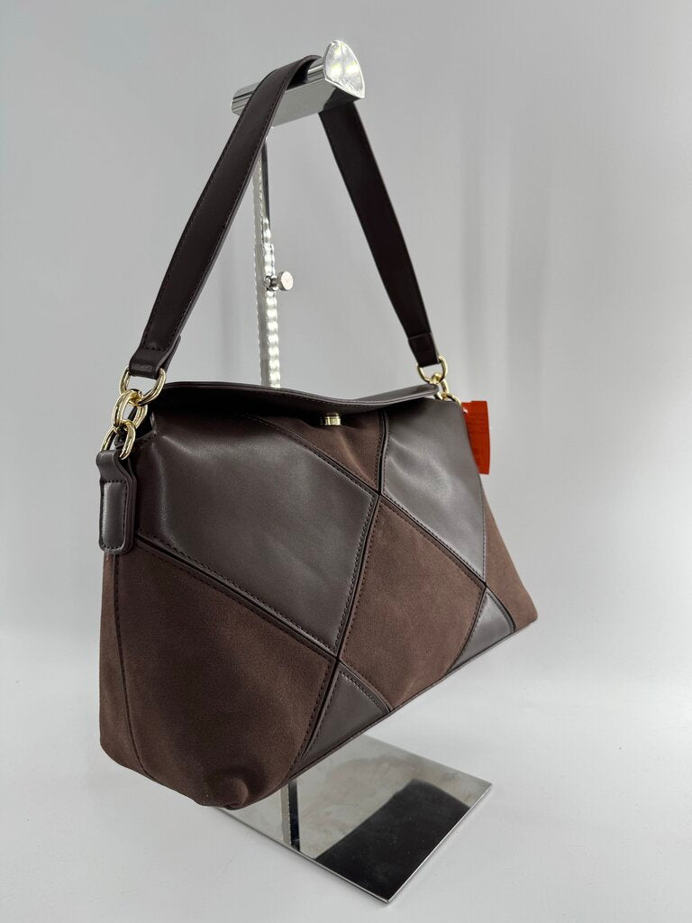 faux suede/leather geometric quilted pattern shoulder bag