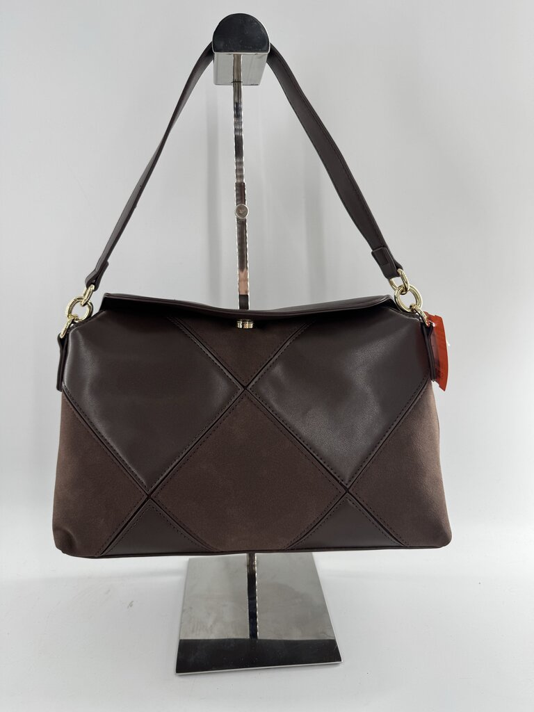 faux suede/leather geometric quilted pattern shoulder bag