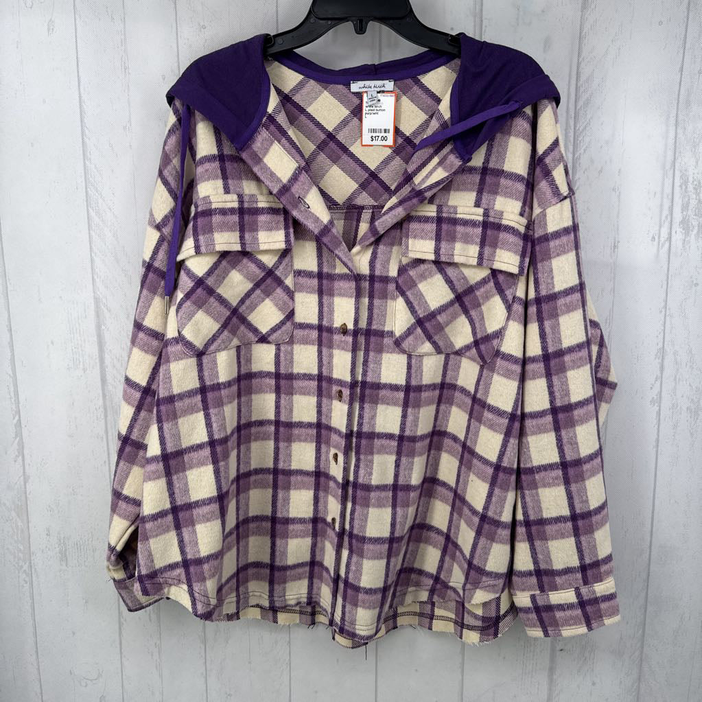 L plaid button down l/s top w/hood
