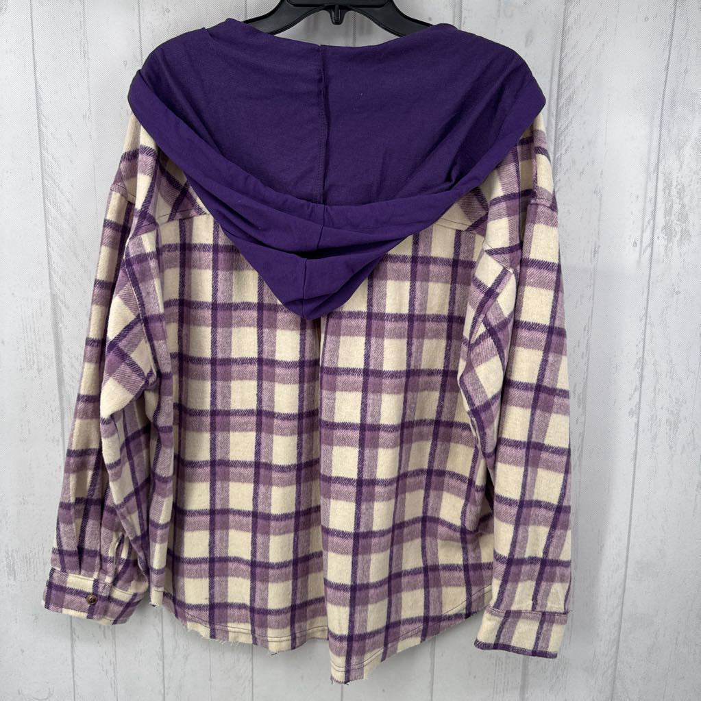 L plaid button down l/s top w/hood