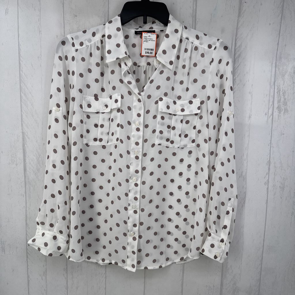 L polka dot button down l/s top