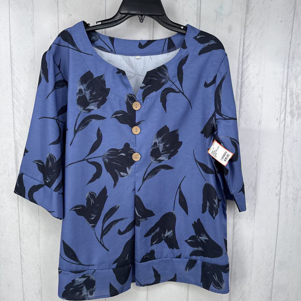 XL flo print notch neck s/s top