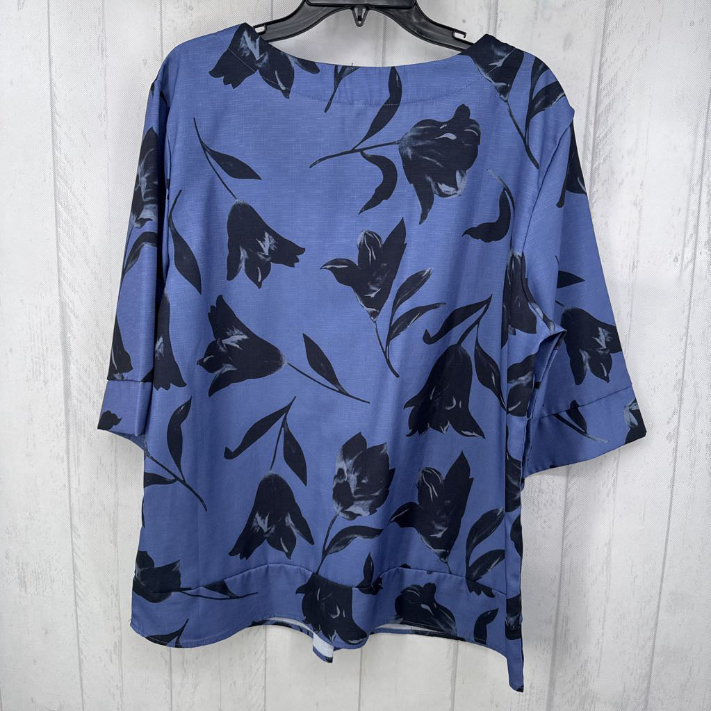 XL flo print notch neck s/s top
