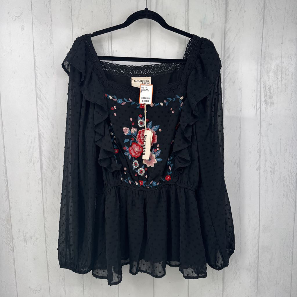 2x l/s textured embroidered top