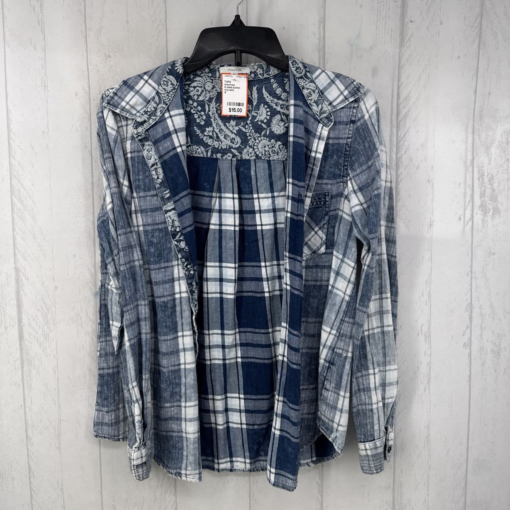 S plaid button down l/s top