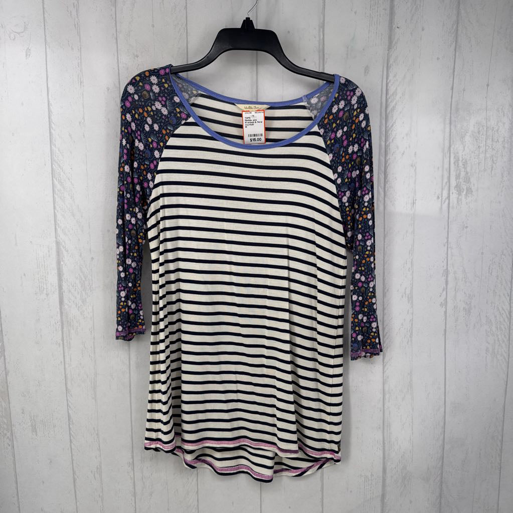 M striped & floral 3/4 slv tee