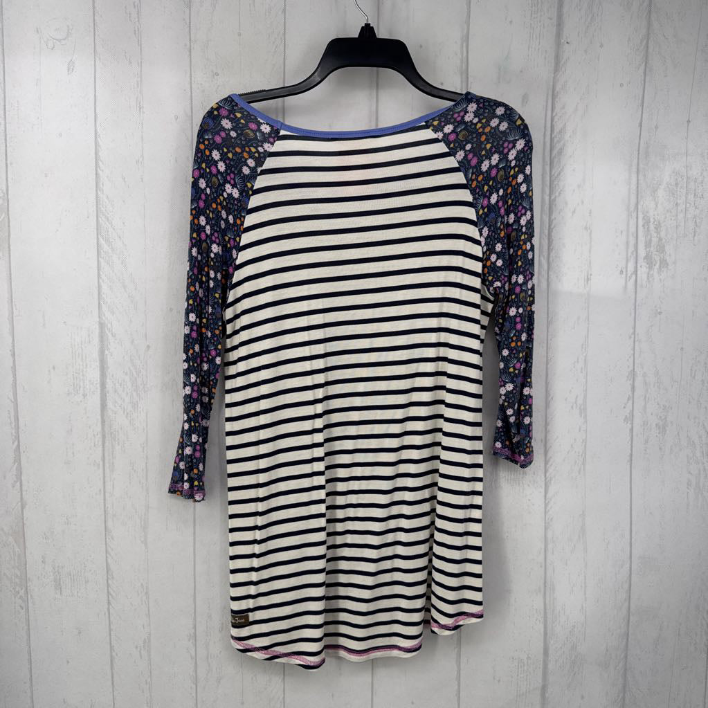 M striped & floral 3/4 slv tee