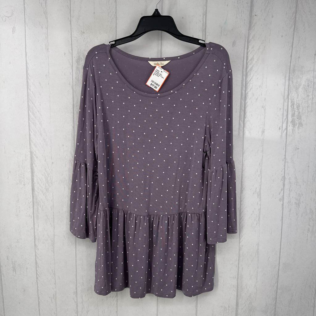 S polka dot flare slv peplum top