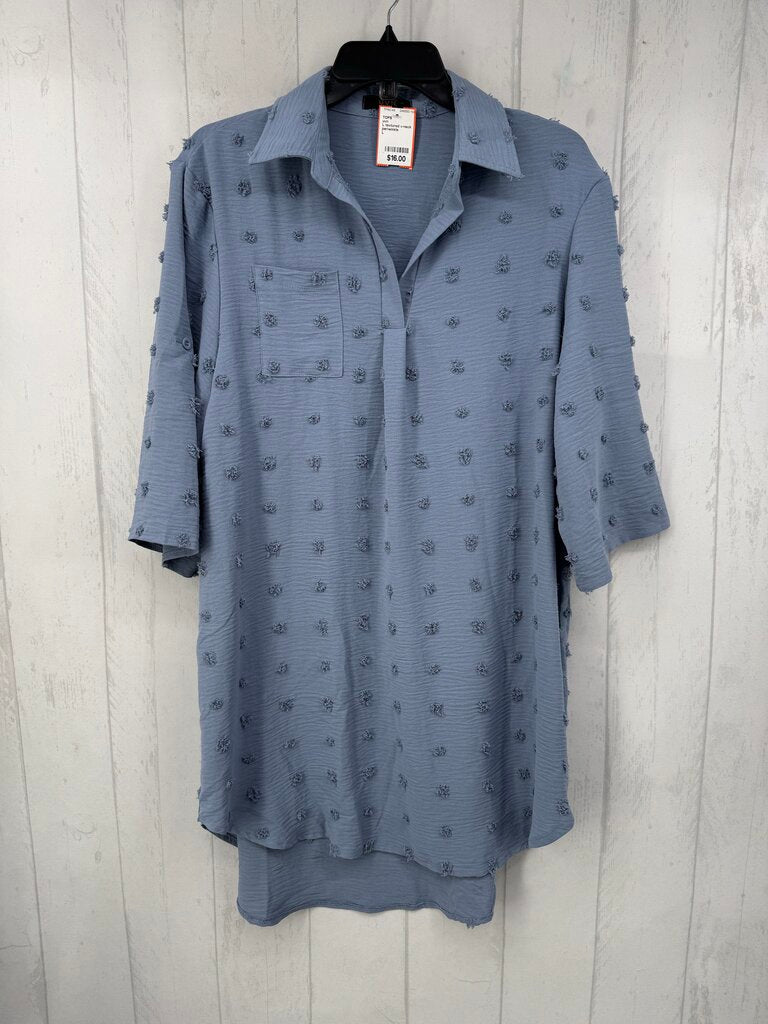 L textured v-neck tab slv top