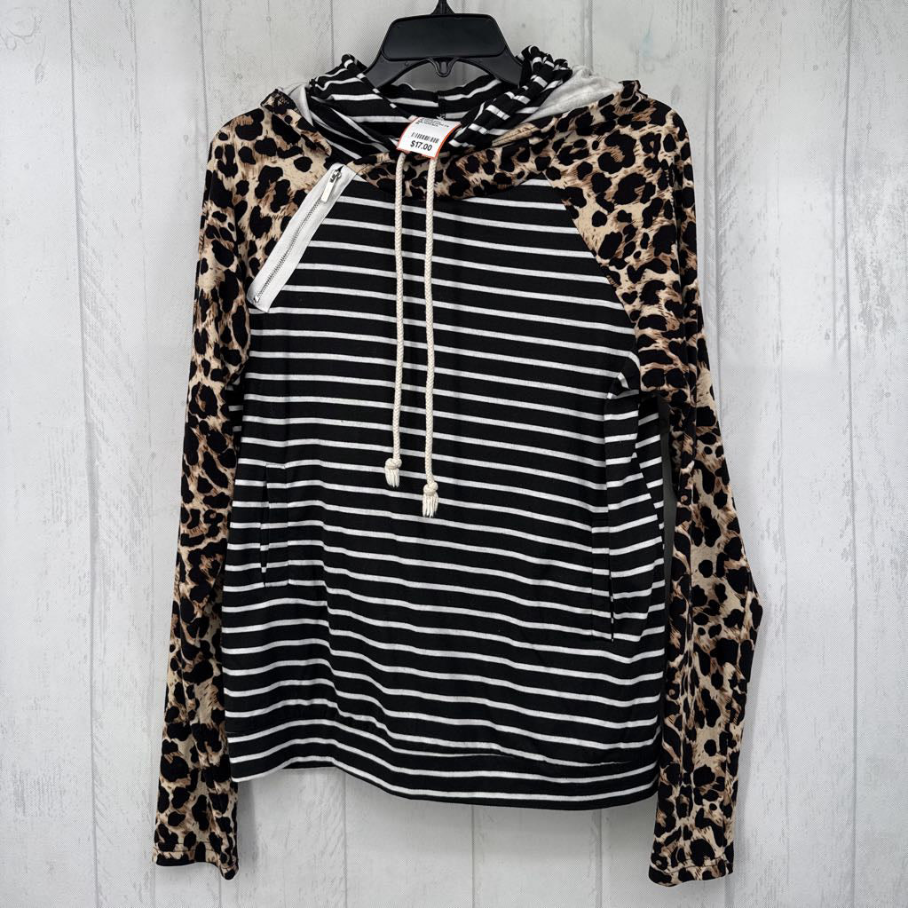 M mixed print l/s pullover w/ hood