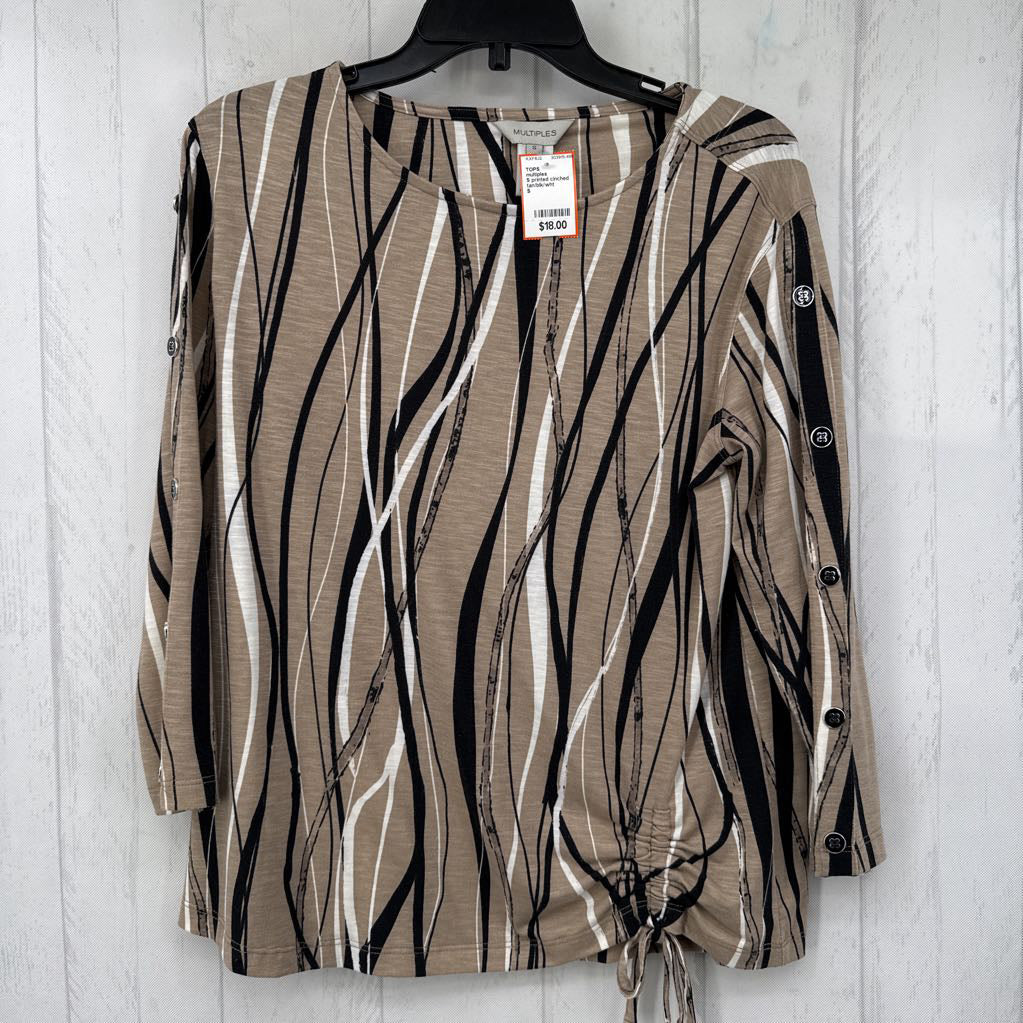 S printed cinched side 3/4 slv top