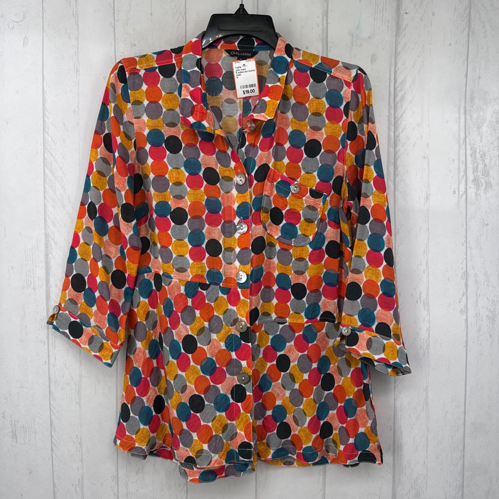 S polka dot button down 3/4 slv