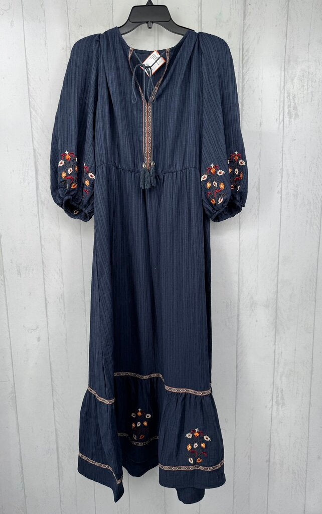 L embroidered tie front 3/4 slv dress