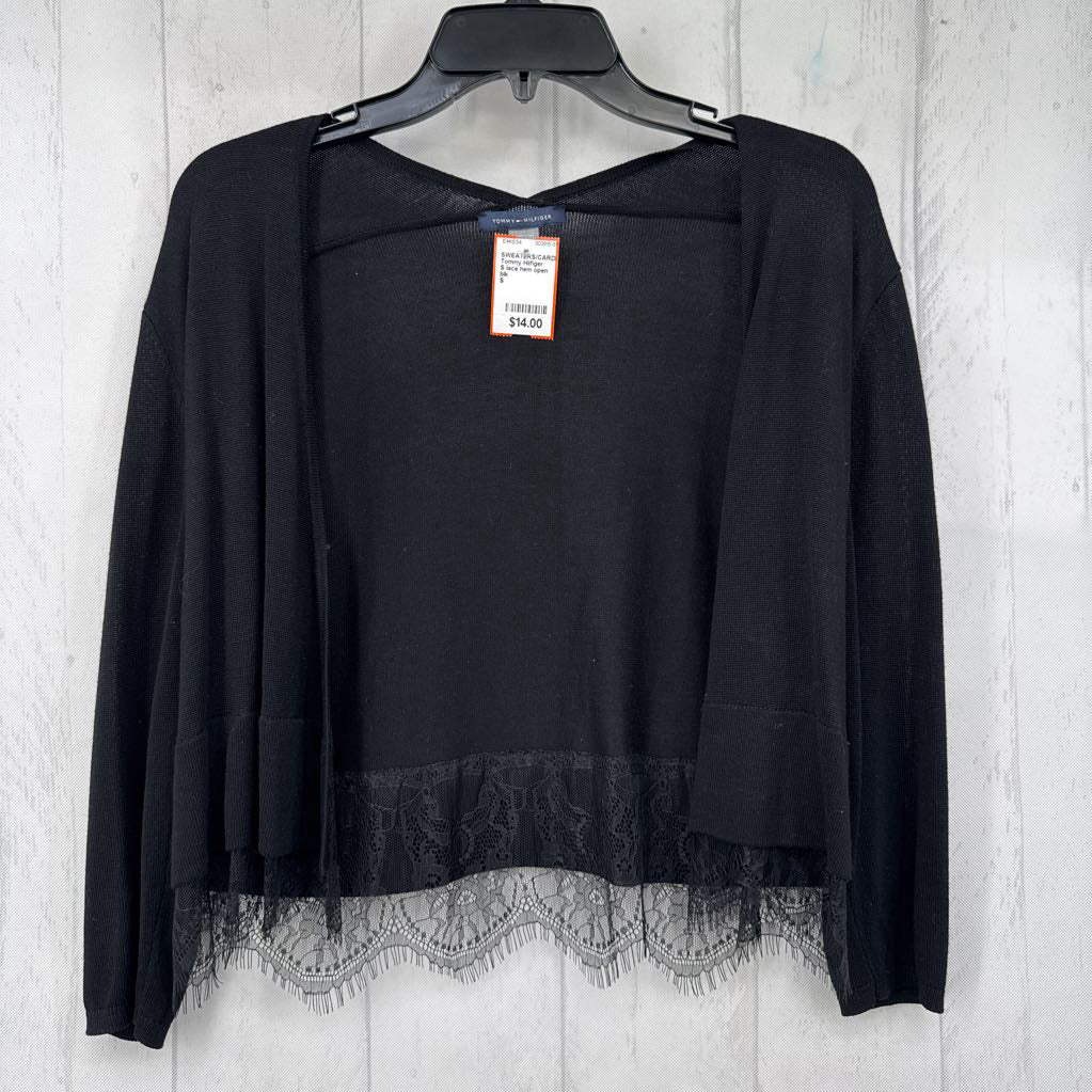 S lace hem open front cardi
