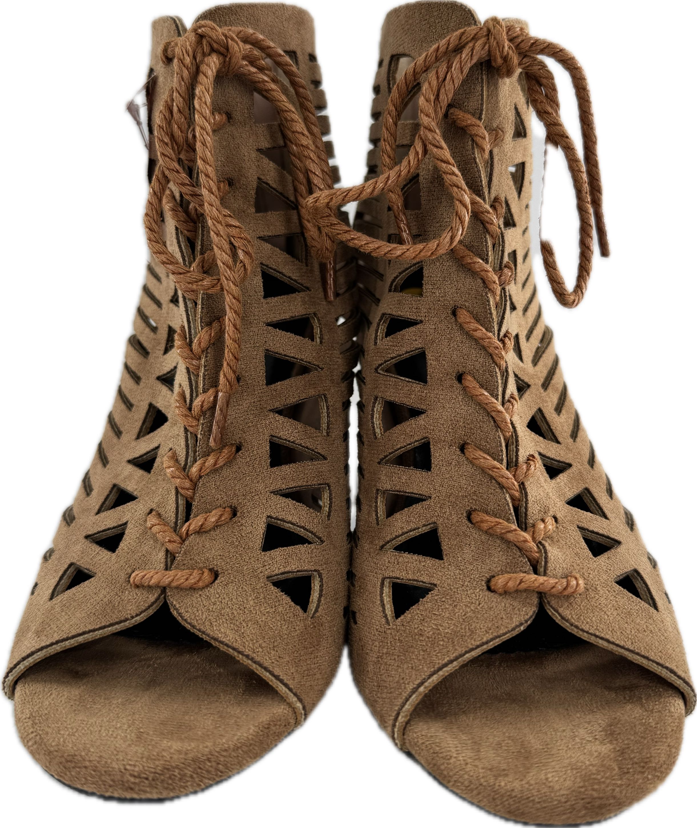 7 lace up peep toe heels