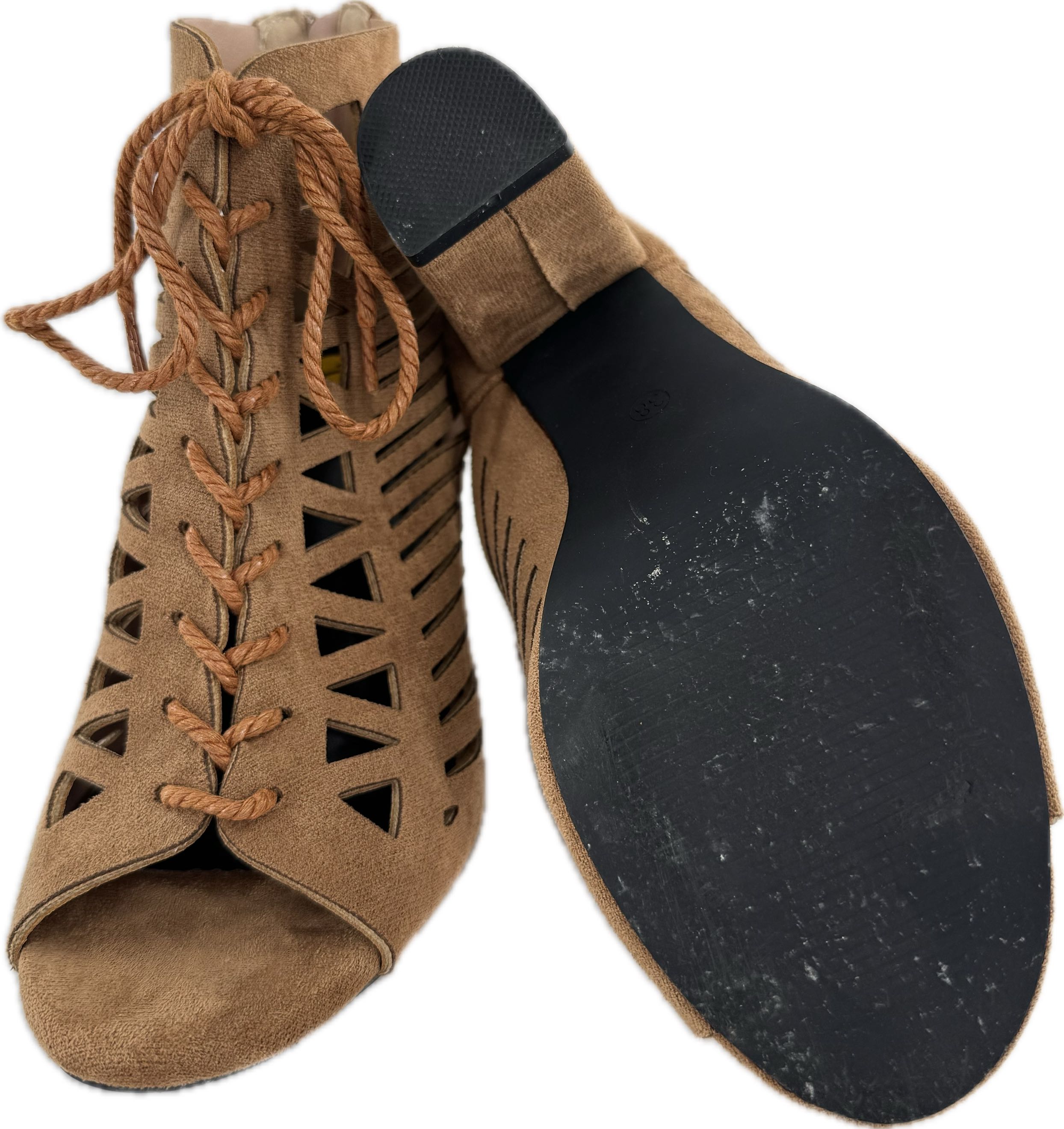 7 lace up peep toe heels