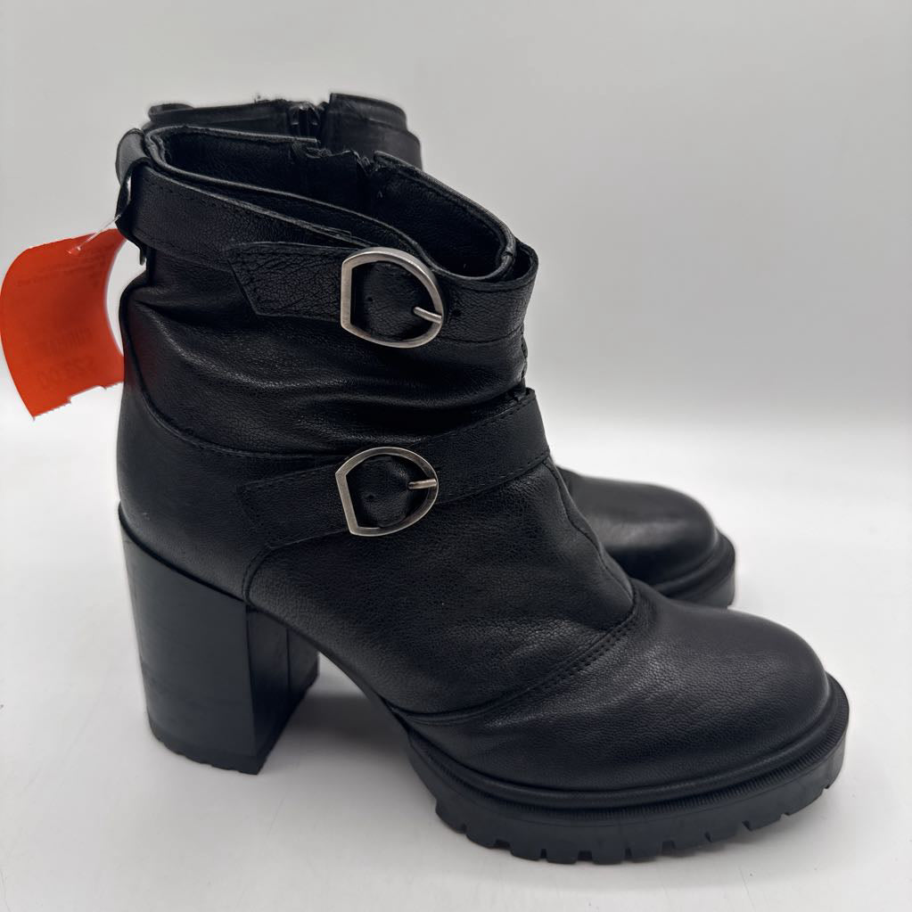 8 leather stacked heel boots