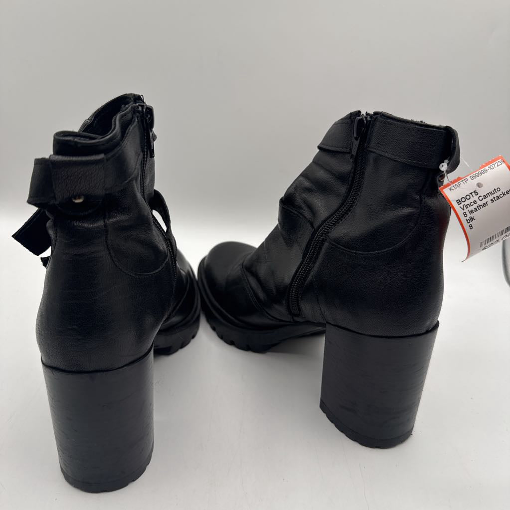 8 leather stacked heel boots
